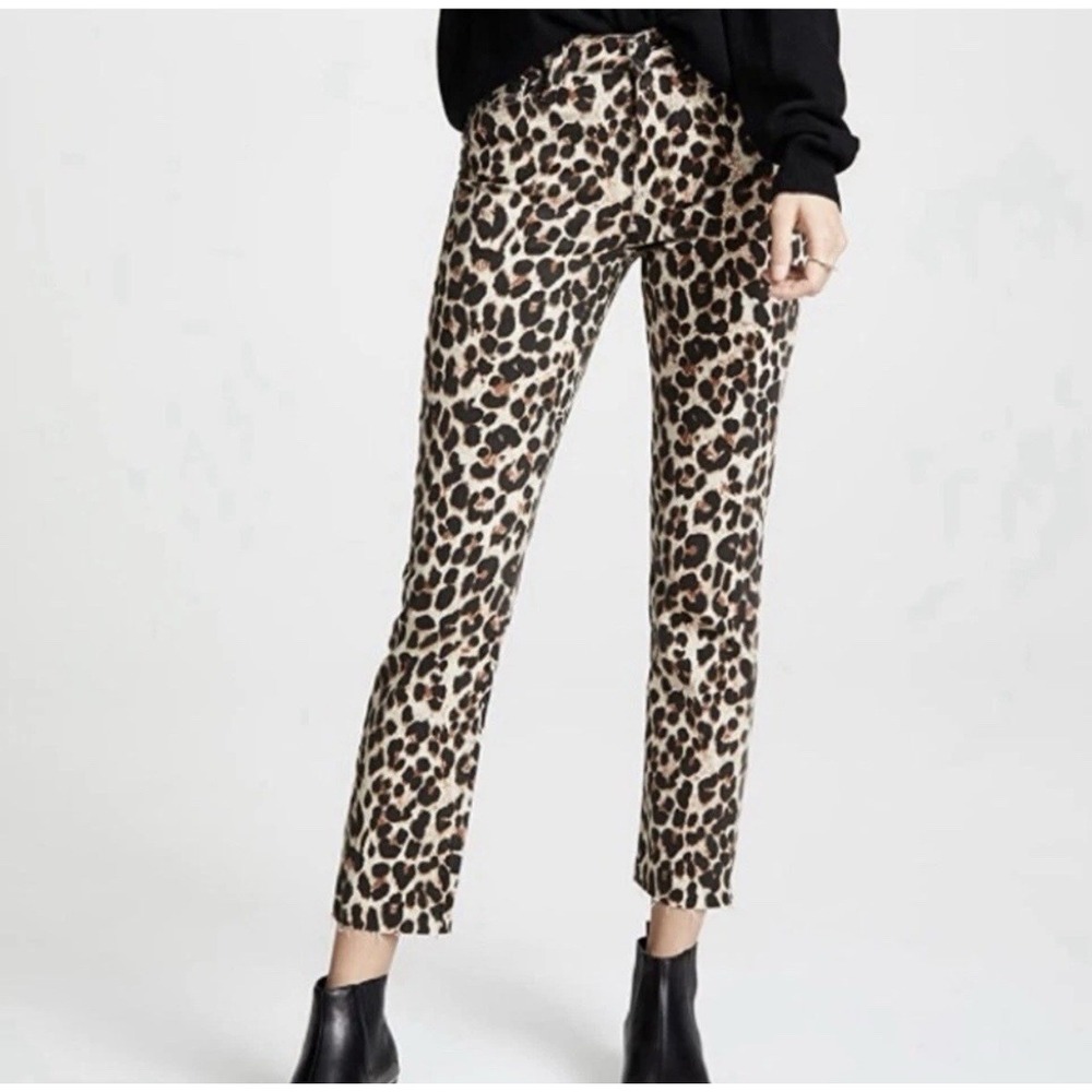 PAIGE Hoxton Ankle Jeans Size 30 Leopard Print High Rise Raw Hem NWT